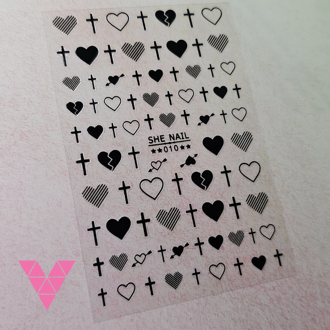 Blk Heart & Cross Sticker