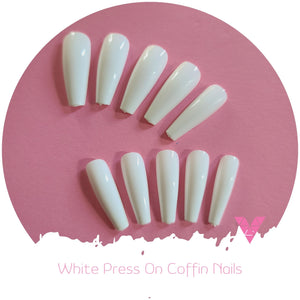 White Press On Coffin Nails